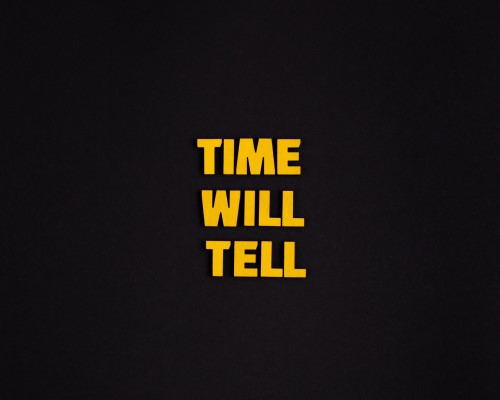 A black background featuring the words "time will tell" combines elements of diesel mechanics.